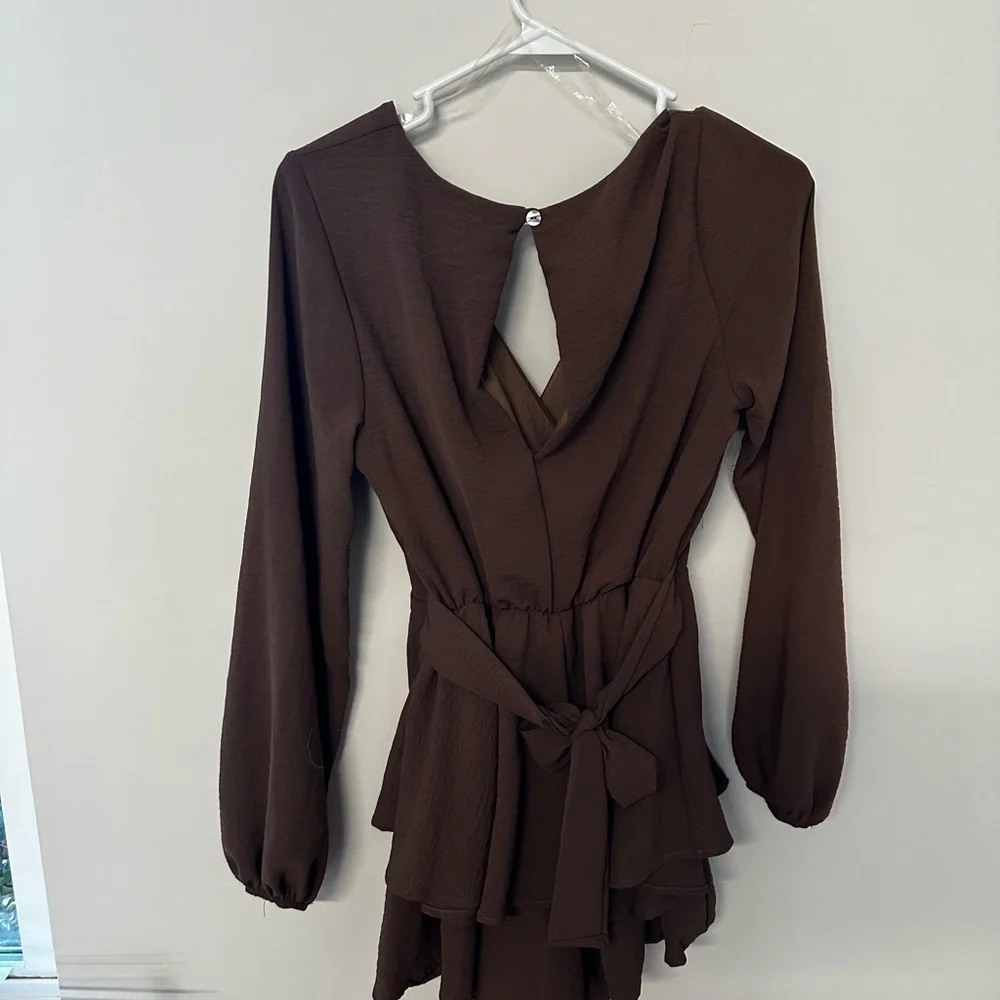 NWOT Altar'd State Brown Romper Shorts Long Sleeve